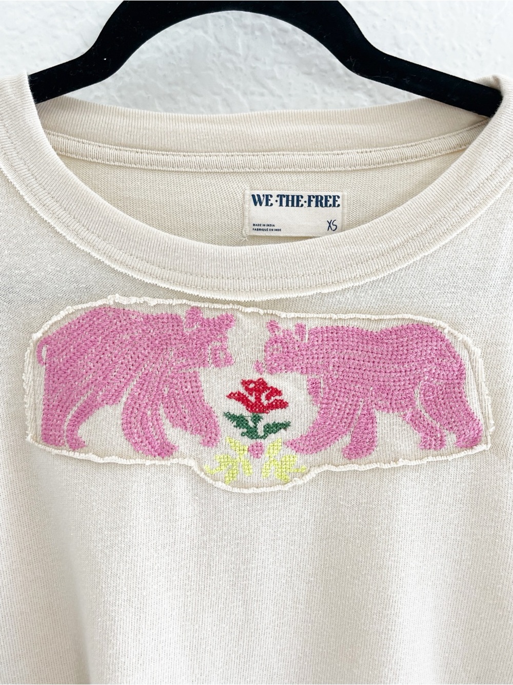 Free People All My Heart Tee in ivory Embroidered Bear Crewneck Sweatshirt - Picture 7 of 12